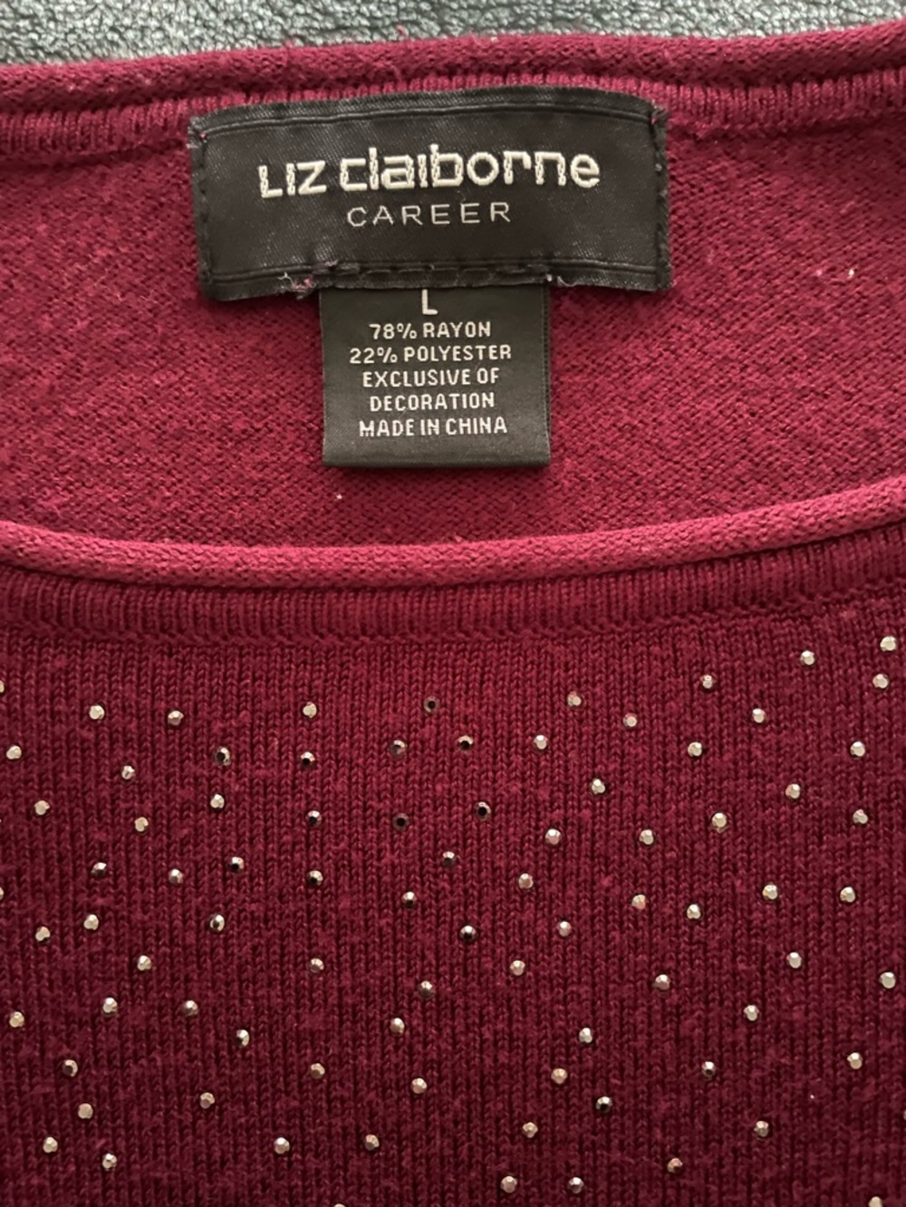 Liz Claiborne Burgundy Oversized Tunic Sweater with Rhinestones
